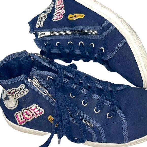 Steve Madden Madden Girl Navy Blue Patchwork High Top Sneakers Size 10 - Picture 1 of 4